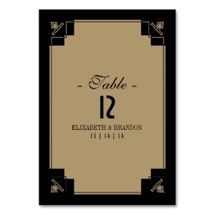 Vintage Deco Schwarz & Gold Tischkarte Tischnummer