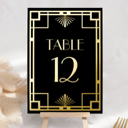 Vintage Deco Schwarz Goldfolie-Tischnummern Folien Feiertagskarte