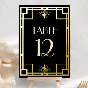 Vintage Deco Schwarz Goldfolie-Tischnummern Folien Feiertagskarte