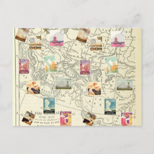 Vintage-Decoupage-Ephemera-Reisestempel Karte