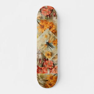 Vintage Decoupage Inspire Floral Dragonfly Skateboard