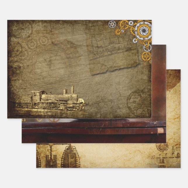 Vintage Decoupage Steampunk Kunst Abstrakt Geschenkpapier Set (Set)