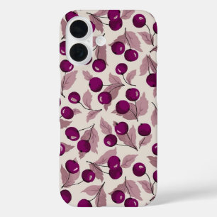 Vintage Deep Violet Cherry Botanisches Muster iPhone 16 Hülle