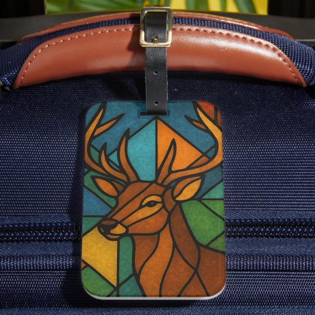 Vintage Deer Tiffany Style Stained Glass Art Gepäckanhänger (Vorderseite Insitu 2)