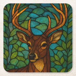 Vintage Deer Tiffany Style Stained Glass Art Rechteckiger Pappuntersetzer