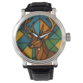 Vintage Deer Tiffany Style Stained Glass Design Armbanduhr