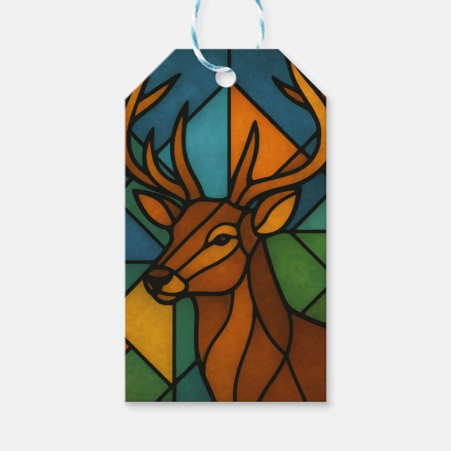 Vintage Deer Tiffany Style Stained Glass Design Geschenkanhänger (Vorderseite)