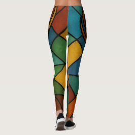 Vintage Deer Tiffany Style Stained Glass Design Leggings