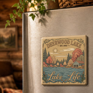 Vintage Deerwood Lake Life Rustikal Magnet