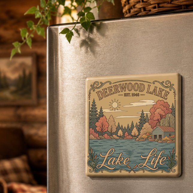 Vintage Deerwood Lake Life Rustikal  Magnet (Vintage Deerwood Lake Life Fall Colors Magnet by Inspirivity Artist, Jennifer Wagner)