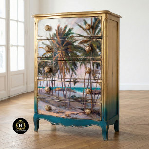 Vintage Deko mit tropischen Palmen im Strand Szene Seidenpapier
