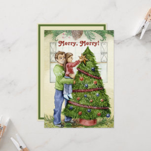 Vintage Dekoration des Weihnachtsbaumes mit Vater