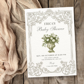 Vintage-Dekoration: Französische Toile-Baby-Party Einladung