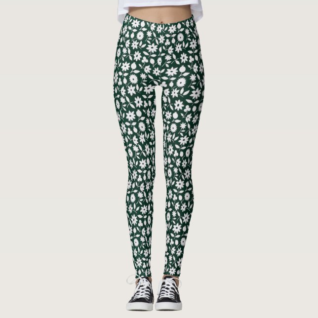 Vintage-Dekoratives dichtes Blumenmuster Leggings (Vorderseite)