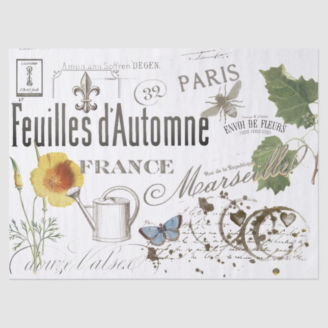 Vintage Dekoupage der botanischen Biene Seidenpapier (Vorderseite)