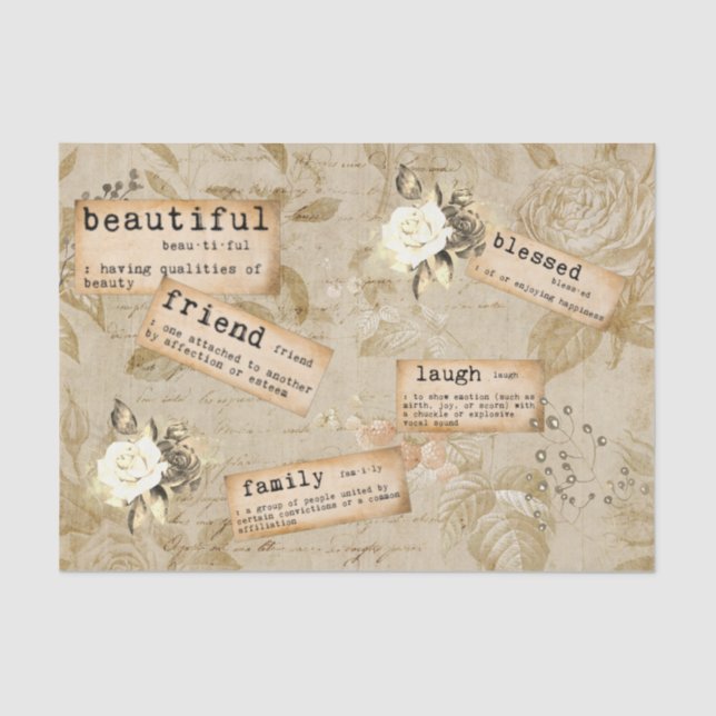 Vintage Dekoupage Journal-Redewendungen Seidenpapier (Vorderseite)