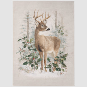 Vintage-Dekoupage mit Hirschbock im Winter Seidenpapier