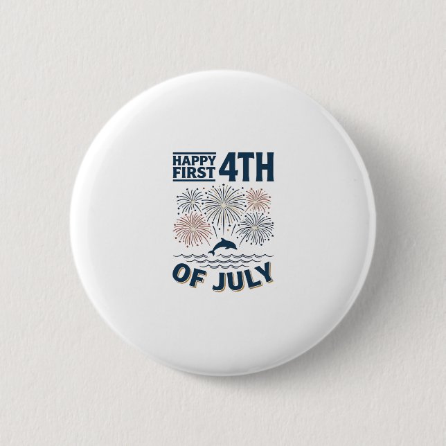 Vintage-Delfin 4. Juli Feuerwerk-Shirt-Design Button (Vorderseite)