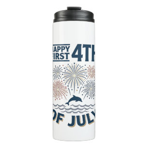 Vintage-Delfin 4. Juli Feuerwerk-Shirt-Design Thermosbecher