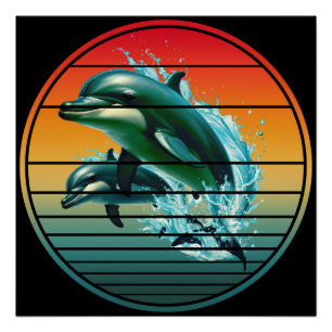 Vintage-Delfin-Ozean-Meereskreatur-Delfine Poster