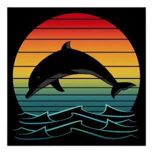 Vintage-Delfin-Sonnenuntergang-Ozean Poster