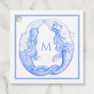Vintage Delft Blau Art Nouveau Meerjungfrauen Mono Geschenkanhänger