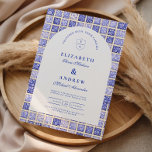 Vintage Delft Patchwork Wedding Einladung<br><div class="desc">A timeless blue and white design inspired by classic Delft porcelain and French toile patterns. The patchwork tile border combines delicate florals, stripes, and ornamental motifs that evoke vintage European ceramics. A soft arched panel in the center keeps the layout refined and elegant while allowing the details of the porcelain-inspired...</div>