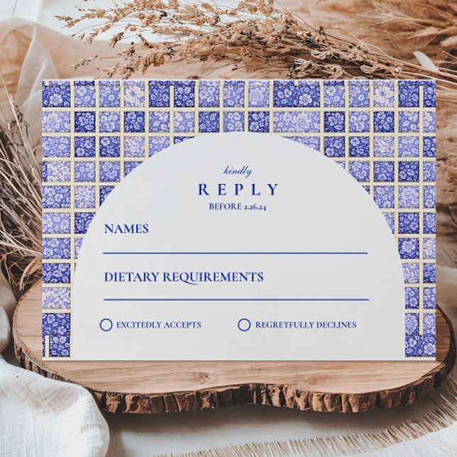 Vintage Delft Patchwork Wedding RSVP Karte (Von Creator hochgeladen)