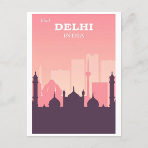 Vintage Delhi Indien Stadt-Skyline Rosa Reise Postkarte