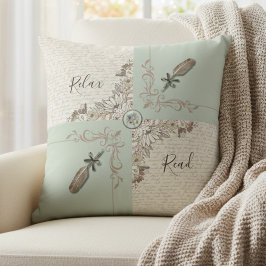 Vintage Delicate Green Elegant Manuscript Kissen