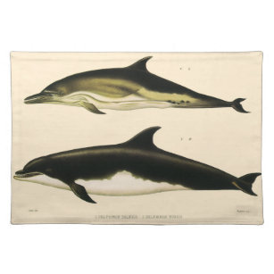 Vintage Delphine, Meerestiere und Säugetiere Stofftischset