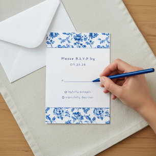 Vintage Delsoftware Blue Floral arch Response uAwg RSVP Karte