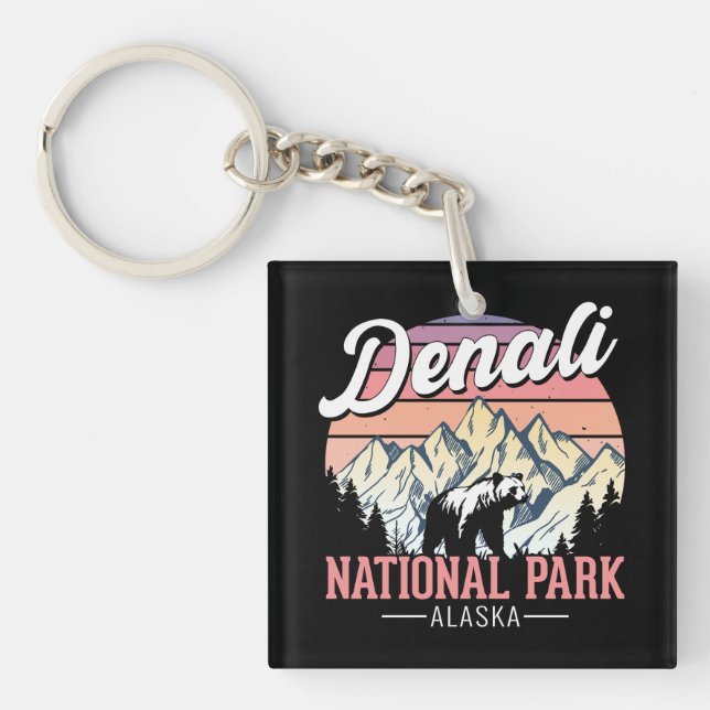 Vintage Denali National Park – Alaska Travel Schlüsselanhänger (Vorderseite)