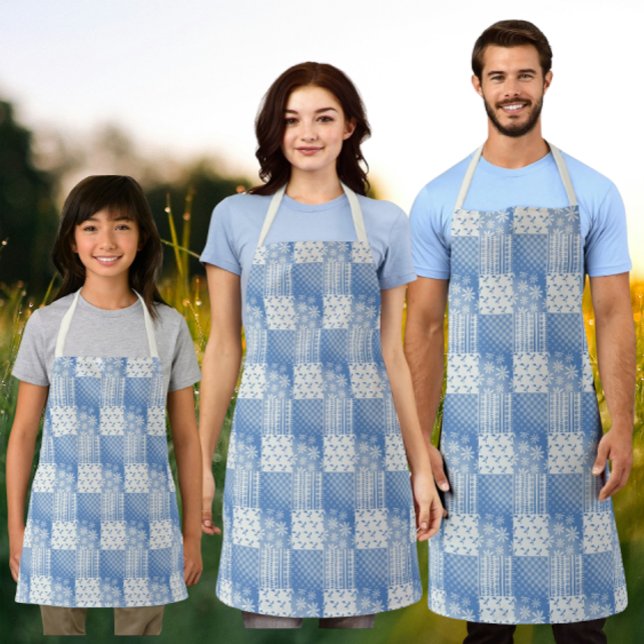 Vintage Denim Blau Cremeweiß Patchwork  Schürze (3 sizes available)