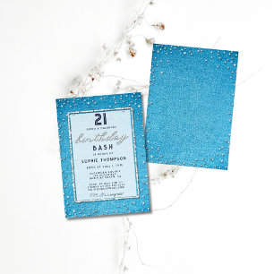 Vintage-Denim-Diamanten Elegante 21. Geburtstagsfe Einladung