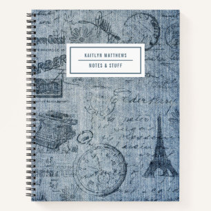 Vintage-Denim-Eiffelturm-Name-Notizbuch Notizbuch