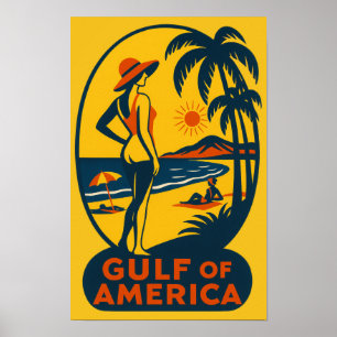 Vintage Der Golf von Amerika Reise Strand Poster