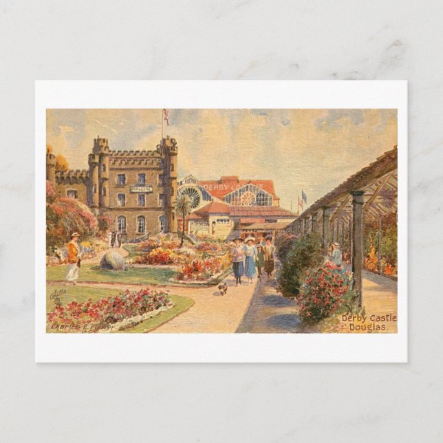 Vintage Derby Castle in Douglas Postkarte (Vorderseite)