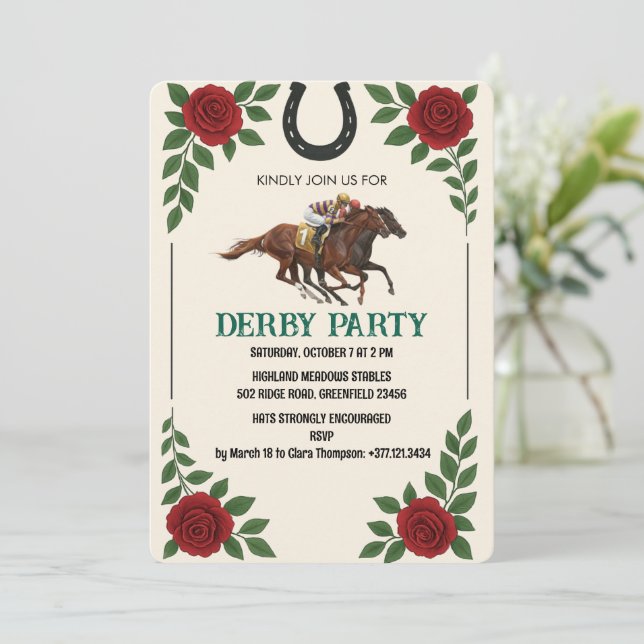 Vintage Derby Horse Racing Party Invite Einladung (Stehend Vorderseite)