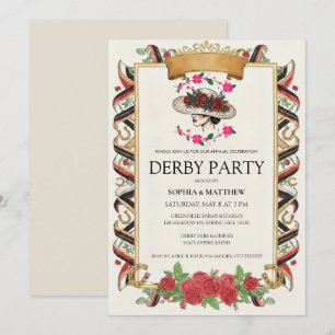 Vintage-Derby-Party-Einladung Florales Pferd Einladung