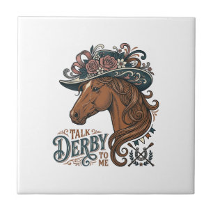 Vintage-Derby-Pferd-Blumenhut-Hemd-Design_1 Fliese