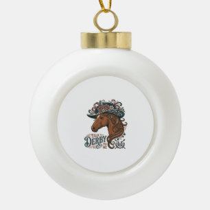 Vintage Derby Pferd Blumenhut Hemd Design_1 Keramik Kugel-Ornament