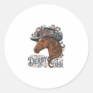 Vintage Derby Pferd Blumenhut Hemd Design_1 Runder Aufkleber