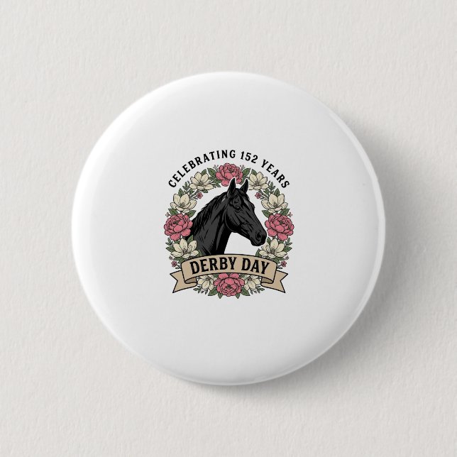 Vintage-Derby-Tag-Pferd-Blumen-Hemd-Design Button (Vorderseite)