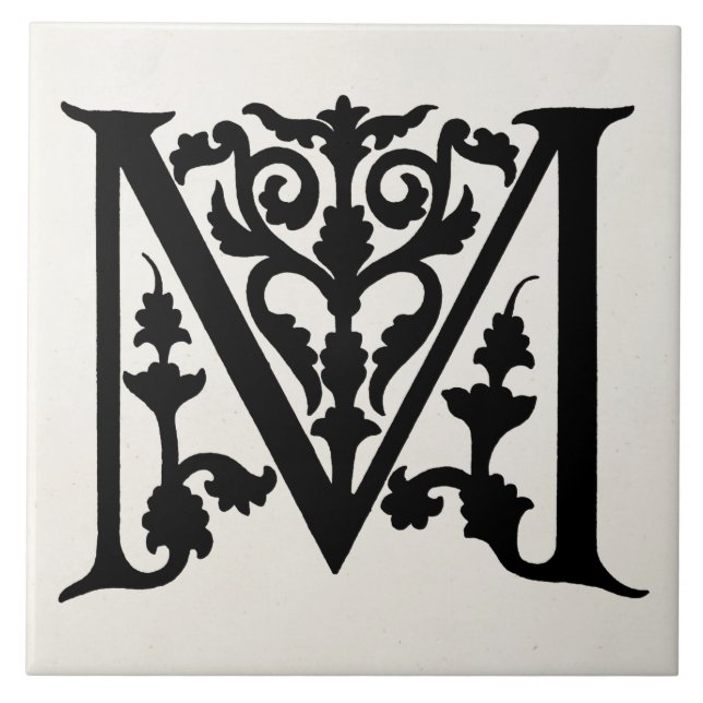 Vintage des Buchstabe-M Initialen Monogramm-des Fliese (Vorderseite)