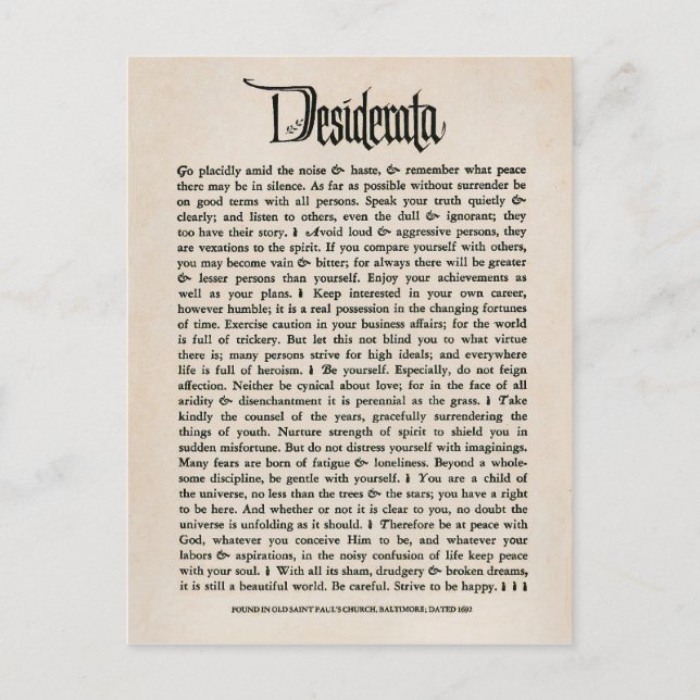 Vintage Desiderata - Postkarte (Vorderseite)