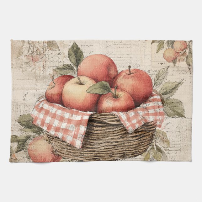 Vintage-Design-Apfelkorb  Geschirrtuch (Horizontal)