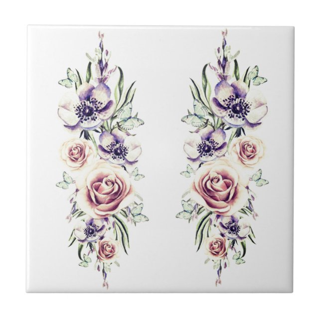 Vintage Design-Keramik Blume zeichnen Fliese (Vorderseite)