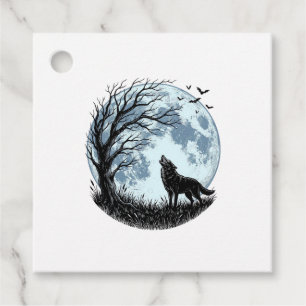 Vintage-Design mit heulendem Wolf und Mondbaum-Sil Geschenkanhänger