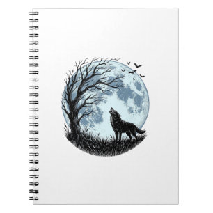Vintage-Design mit heulendem Wolf und Mondbaum-Sil Notizblock